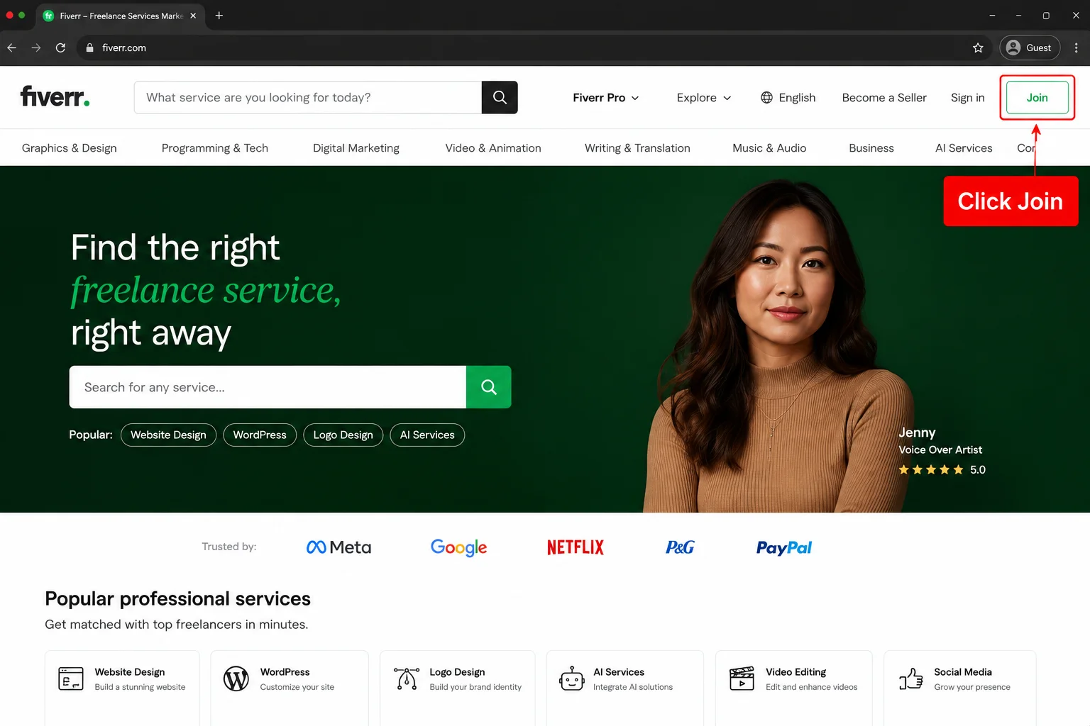 Fiverr Homepage
