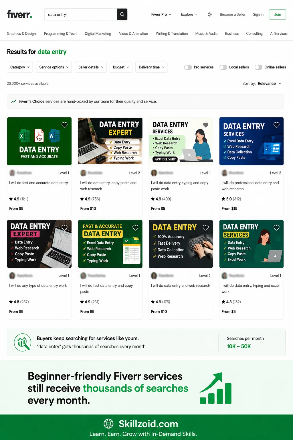 Fiverr Homepage Search Result