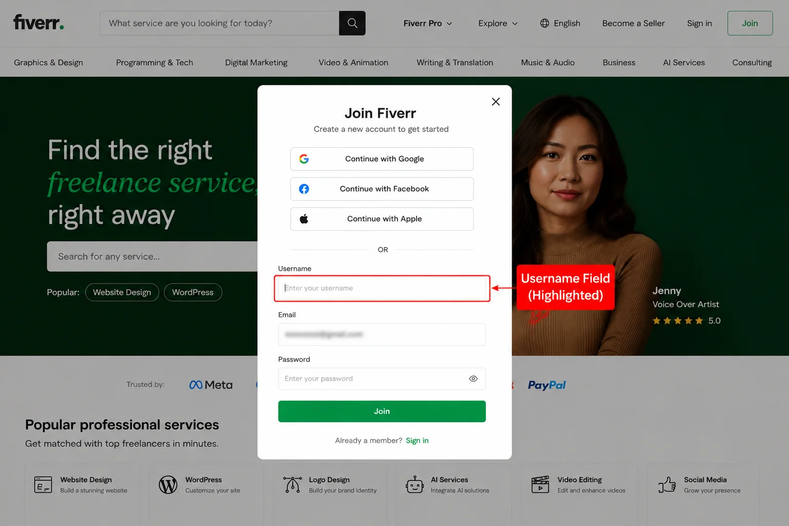 Username Setup Screen